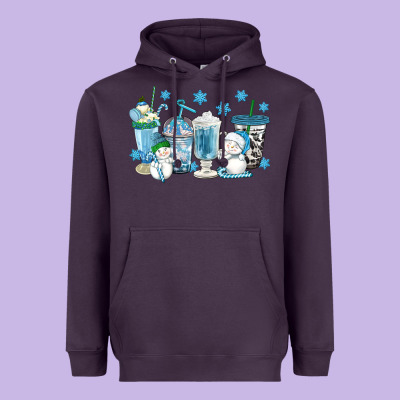 Winter Snowman Coffee Cups Heavyweight Hoodie Designed By Texasbilliewilder