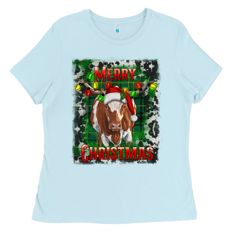 Merry Christmas Longhorn Cow Ladies Tee by RanaPortraitStore | Teevron