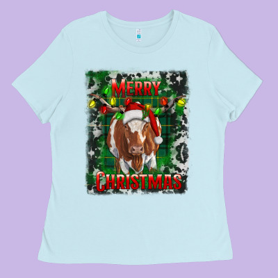 Merry Christmas Longhorn Cow Ladies Tee Designed By Ranaportraitstore