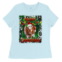 Baby Blue merry christmas longhorn cow Ladies Tee - RanaPortraitStore