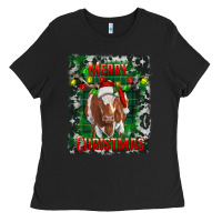 Black merry christmas longhorn cow Ladies Tee - RanaPortraitStore