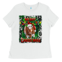 White merry christmas longhorn cow Ladies Tee - RanaPortraitStore