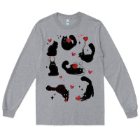 Heather Grey valentine cat Long Sleeve Tee - MaliasSmallBusiness