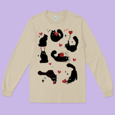 Valentine Cat Long Sleeve Tee Designed By Maliassmallbusiness