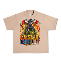 First In Last Out American Firefighter Urban Heavy Tee | Teevron