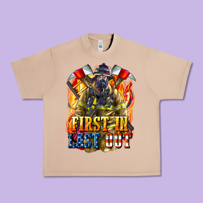 First In Last Out American Firefighter Urban Heavy Tee Designed By Lillyallendesigns