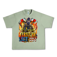 Oil Green First In last Out American Firefighter Urban Heavy Tee - LillyAllenDesigns