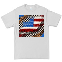 Dove Grey American flag and race flag Premium Tee - AdoDesignShop