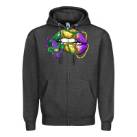 Charcoal Heather mardi gras lips Zipper Hoodie - LillyAllenDesigns