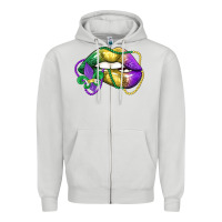 Dove Grey mardi gras lips Zipper Hoodie - LillyAllenDesigns