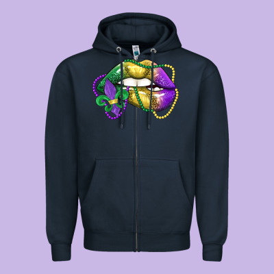 Mardi Gras Lips Zipper Hoodie Designed By Lillyallendesigns