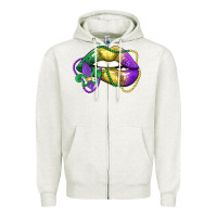 Oatmeal Heather mardi gras lips Zipper Hoodie - LillyAllenDesigns