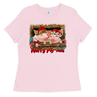 Bubblegum Pink merry pig mas Ladies Tee - RanaPortraitStore