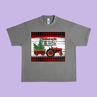 Christmas On The Farm Tractor Urban Heavy Tee Designed By Jasminsmagicworld