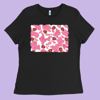 Distressed Strawberry Milkshake Cowhide Ladies Tee Designed By Ranaportraitstore