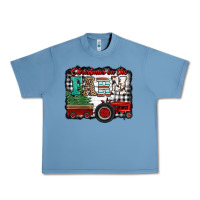Pebble Blue christmas on the farm tractor buffalo plaid Urban Heavy Tee - Jasminsmagicworld