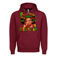 Burgundy god says i am juneteenth kid Zipper Hoodie - LillyAllenDesigns