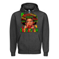 Charcoal Heather god says i am juneteenth kid Zipper Hoodie - LillyAllenDesigns