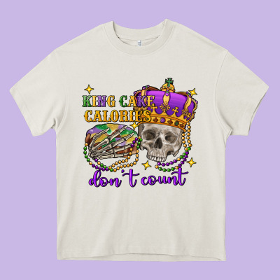 King Cake Calories Don't Count Skull Heavy Core Tee Designed By Fadigitalartstudio