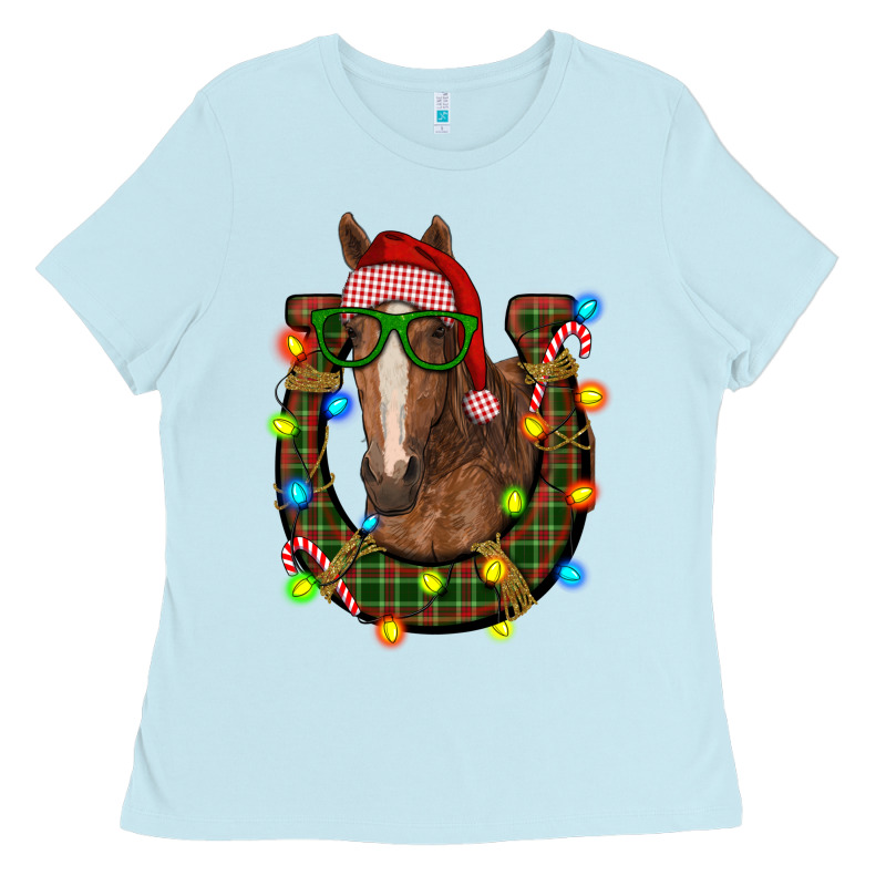 Christmas Horseshoe With Horse Ladies Tee by RanaPortraitStore | Teevron