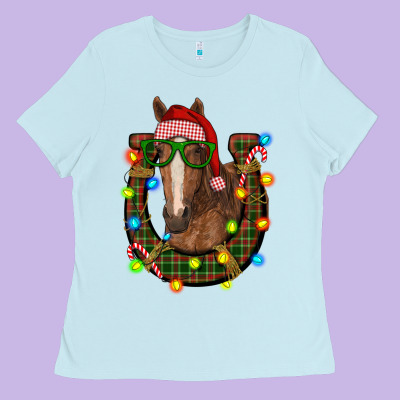 Christmas Horseshoe With Horse Ladies Tee Designed By Ranaportraitstore