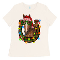 Bone christmas horseshoe with horse Ladies Tee - RanaPortraitStore