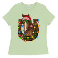 Matcha christmas horseshoe with horse Ladies Tee - RanaPortraitStore