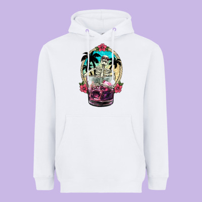 Summer Skeleton Cocktail Heavyweight Hoodie Designed By Nancycooperartshop