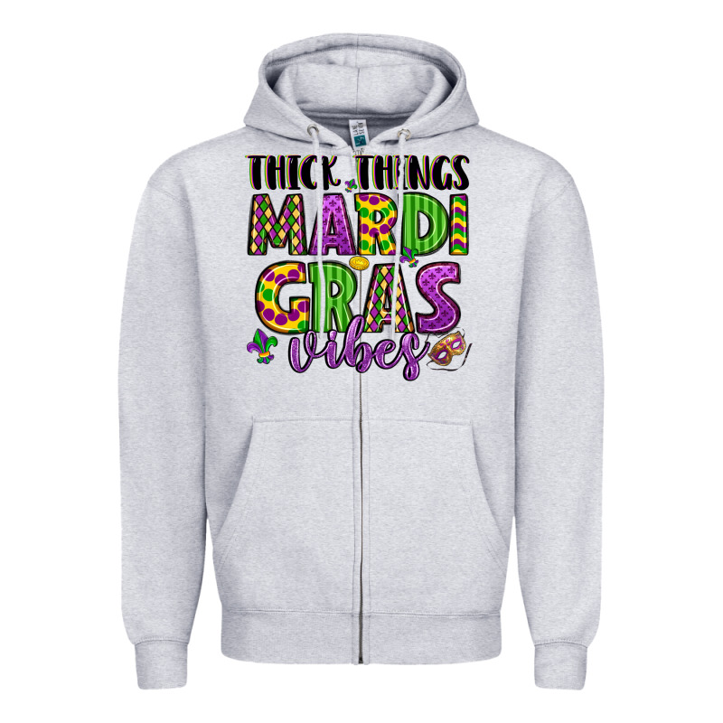 Thick Things Mardi Gras Vibes Zipper Hoodie by LillyAllenDesigns | Teevron