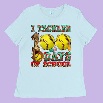 I Tackled 100 Days Of School Softball Ladies Tee Designed By Zillion Design Studio