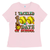 Bubblegum Pink i tackled 100 days of school softball Ladies Tee - Zillion Design Studio