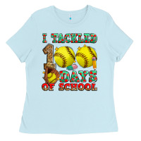 Baby Blue i tackled 100 days of school softball Ladies Tee - Zillion Design Studio