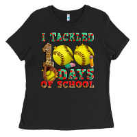Black i tackled 100 days of school softball Ladies Tee - Zillion Design Studio