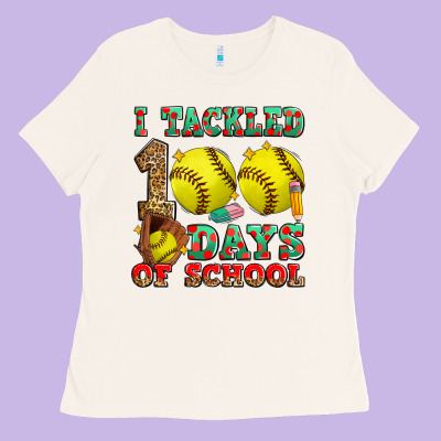 I Tackled 100 Days Of School Softball Ladies Tee Designed By Zillion Design Studio