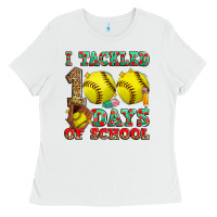 White i tackled 100 days of school softball Ladies Tee - Zillion Design Studio