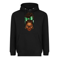 Black Afro Messy Bun Green and White Bow Heavyweight Hoodie - texasbilliewilder