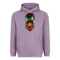 Lavender Afro Messy Bun Green and White Bow Heavyweight Hoodie - texasbilliewilder
