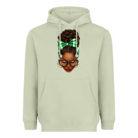 Matcha Afro Messy Bun Green and White Bow Heavyweight Hoodie - texasbilliewilder