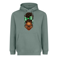 Sage Afro Messy Bun Green and White Bow Heavyweight Hoodie - texasbilliewilder