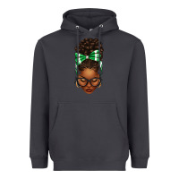 Smoke Afro Messy Bun Green and White Bow Heavyweight Hoodie - texasbilliewilder