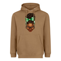 Toasted Coconut Afro Messy Bun Green and White Bow Heavyweight Hoodie - texasbilliewilder