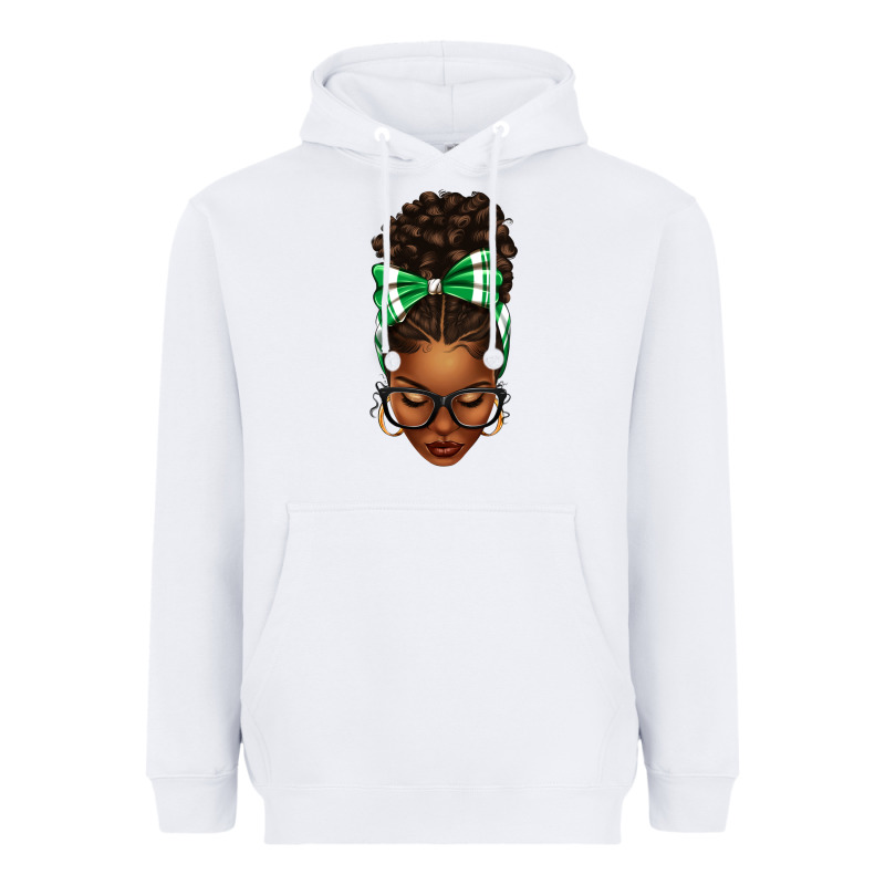 Afro Messy Bun Green And White Bow Heavyweight Hoodie by texasbilliewilder | Teevron