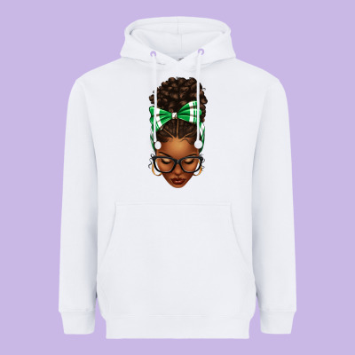 Afro Messy Bun Green And White Bow Heavyweight Hoodie Designed By Texasbilliewilder
