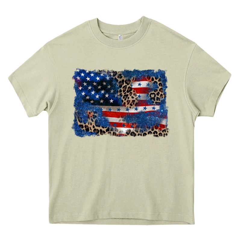 Leopard Glitter American Flag 4th Of July Heavy Core Tee by CowGirlArtShop | Teevron
