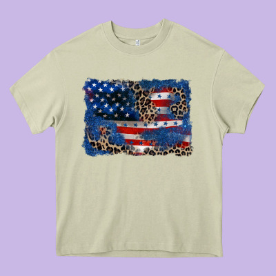 Leopard Glitter American Flag 4th Of July Heavy Core Tee Designed By Cowgirlartshop