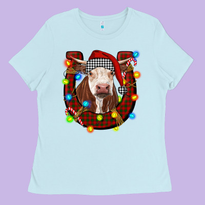 Christmas Horseshoe With Hereford Cow Ladies Tee Designed By Ranaportraitstore