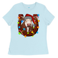 Baby Blue christmas horseshoe with hereford cow Ladies Tee - RanaPortraitStore