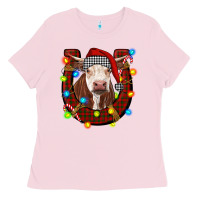 Bubblegum Pink christmas horseshoe with hereford cow Ladies Tee - RanaPortraitStore