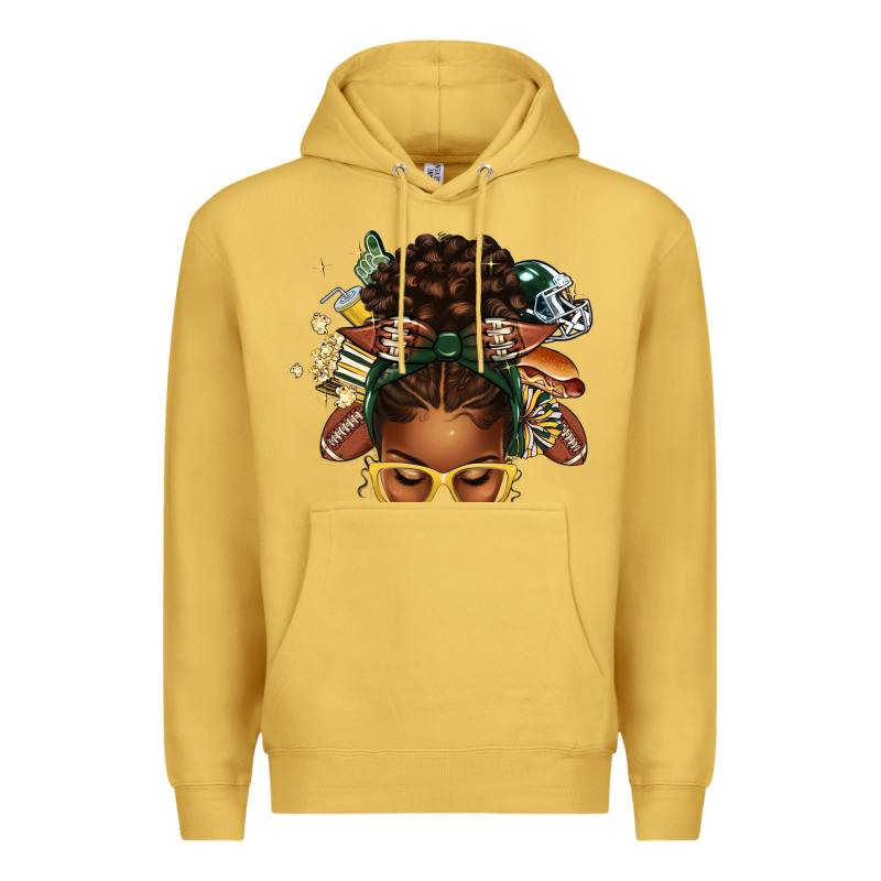 American Football Afro Messy Bun Premium Hoodie by texasbilliewilder | Teevron