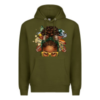 Army Green american football afro messy bun Premium Hoodie - texasbilliewilder